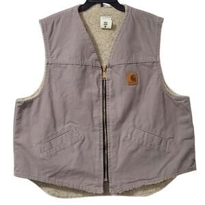 Vintage Carhartt Vest Mens Size XL Cement Gray V18 Duck Canvas Sherpa Lined USA